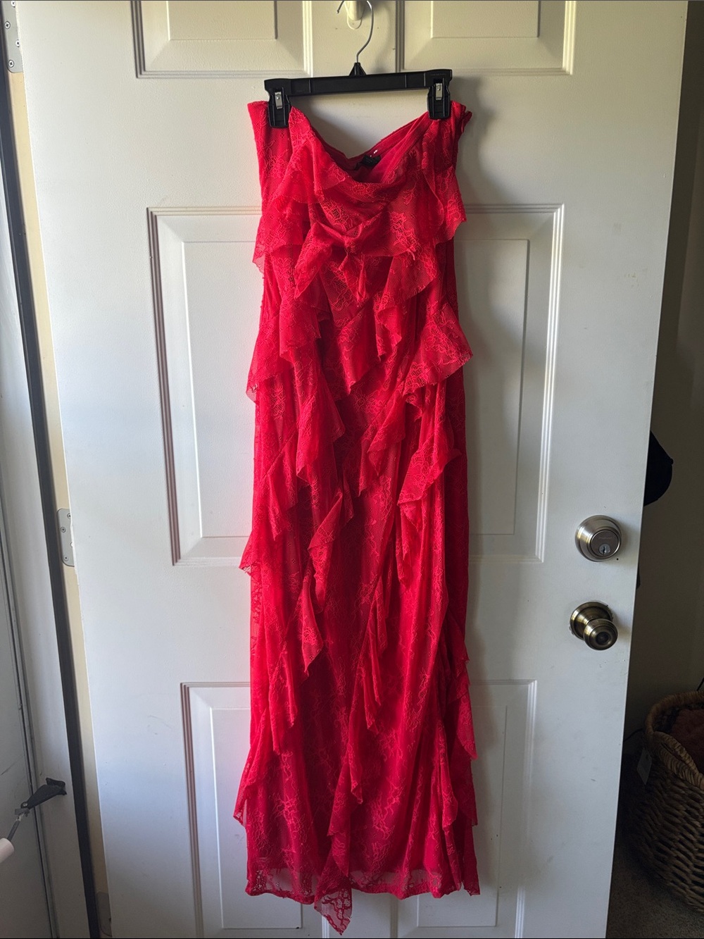 wild fable Red Strapless Ruffle Lace Maxi Dress